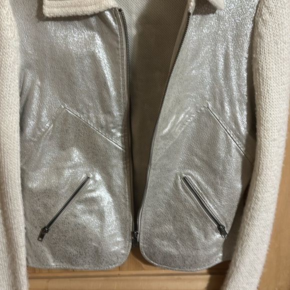 Phosphorus Women’s Leather Short Jacket Knit Sleeves Collar Full Zip Pockets L - Picture 5 of 5